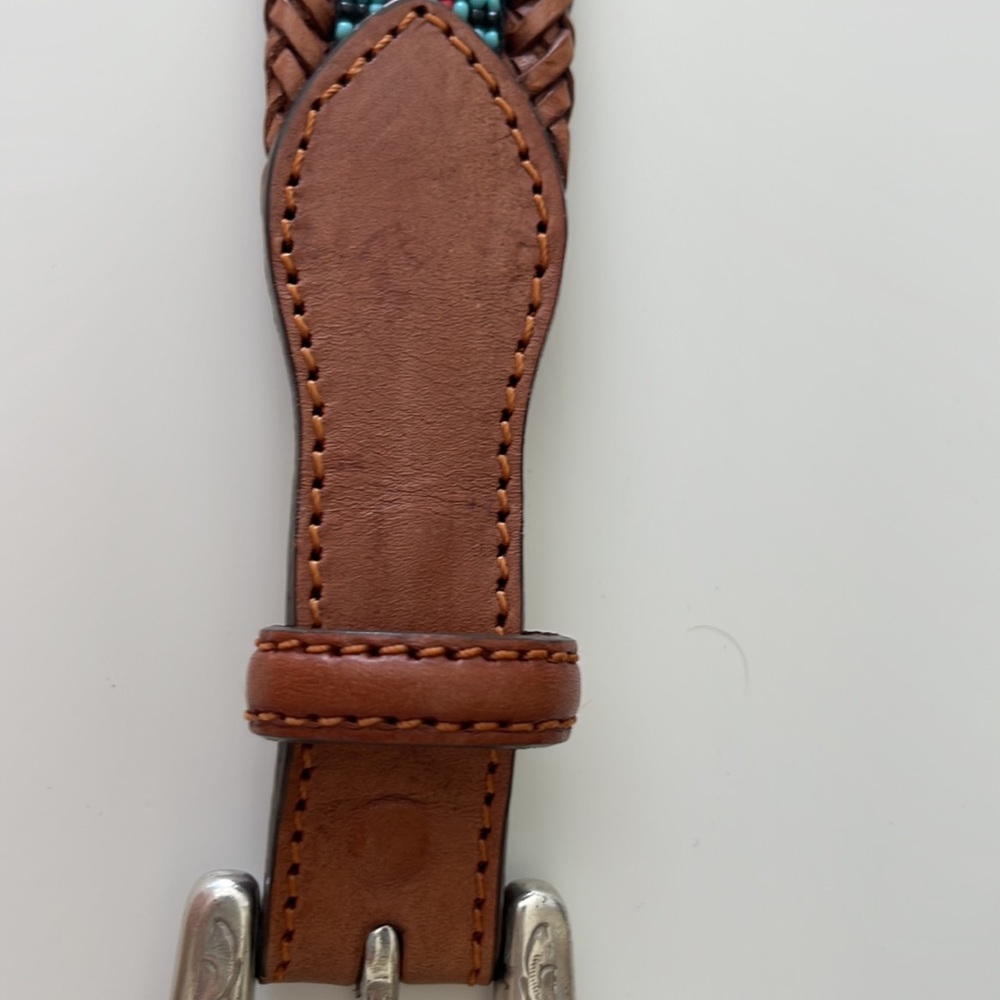 Eddie Bauer 1993 Brown  Leather Beaded Western Belt Size 30 - Picture 4 of 16